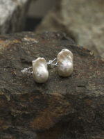 SANSUN Large Fish Tail Baroque Pearl Statement Studs - Dramatic Oversized Organic - Image 2