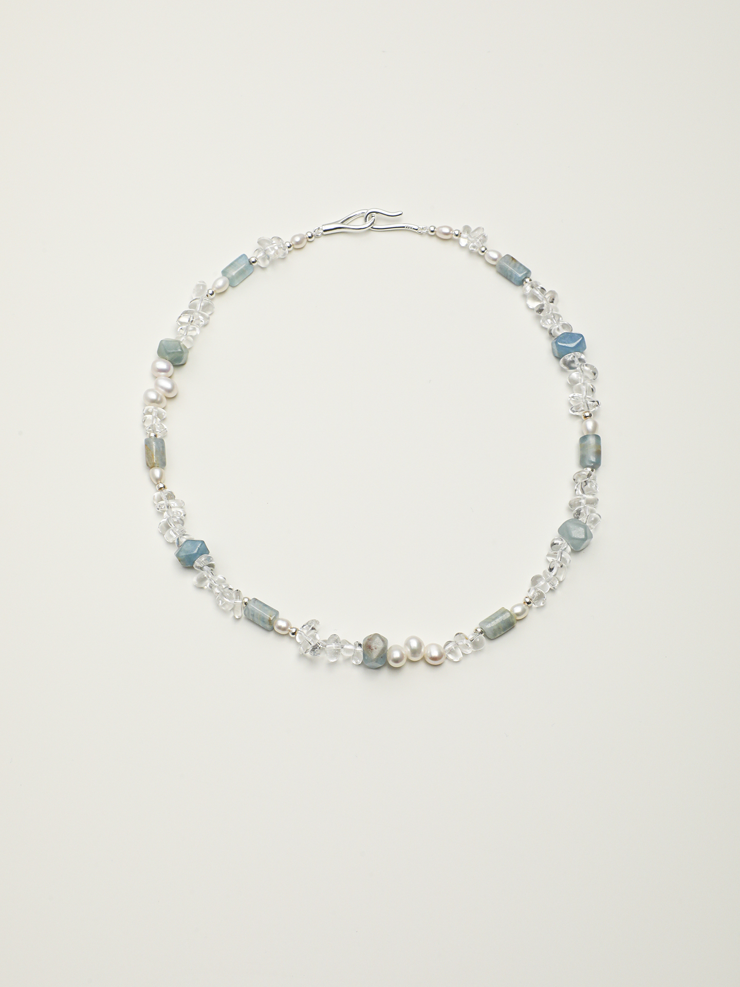 1J7A1139 SANSUN Blue Lace Agate Clear Quartz Pearl Necklace - Communication & Calm - Image 1