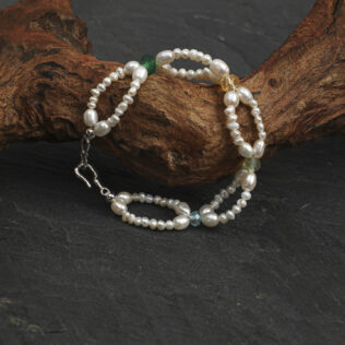 SANSUN Topaz Citrine Green Agate Prehnite Pearl Bracelet - Rainbow Healing & Joy
