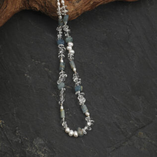 SANSUN Blue Lace Agate Clear Quartz Pearl Necklace - Communication & Calm