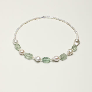 SANSUN Green Fluorite Green Quartz Pearl Necklace - Heart Chakra Abundance