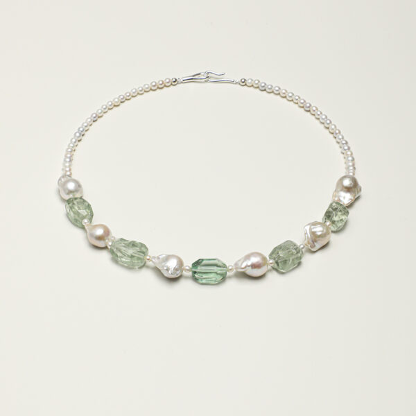 SANSUN Green Fluorite Green Quartz Pearl Necklace - Heart Chakra Abundance