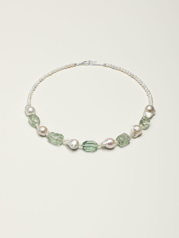 SANSUN Green Fluorite Green Quartz Pearl Necklace - Heart Chakra Abundance