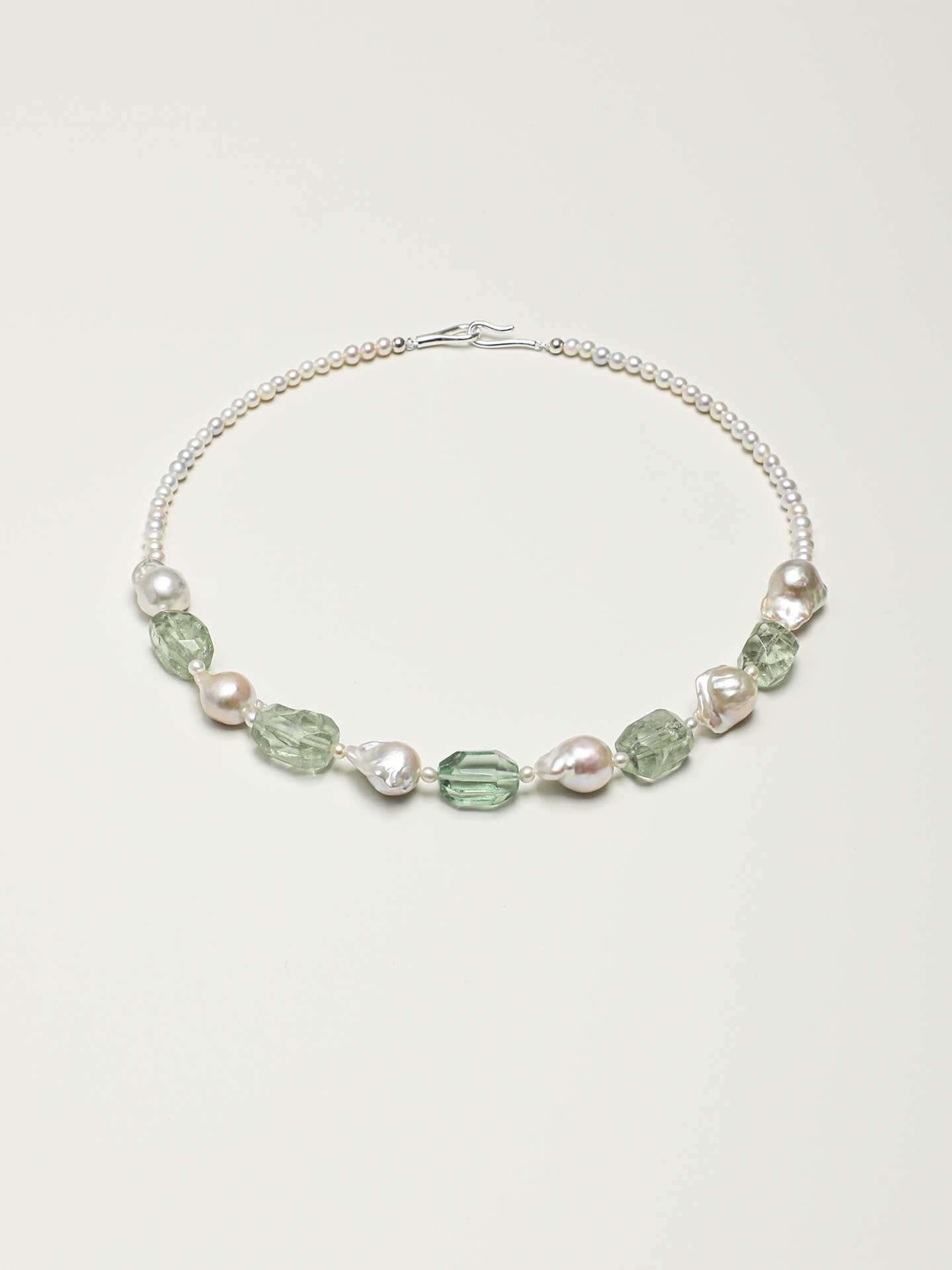 1J7A1629 SANSUN Green Fluorite Green Quartz Pearl Necklace - Heart Chakra Abundance - Image 1
