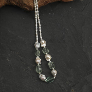SANSUN Green Fluorite Green Quartz Pearl Necklace - Heart Chakra Abundance