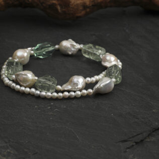 SANSUN Green Fluorite Green Quartz Pearl Necklace - Heart Chakra Abundance