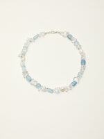 SANSUN Aquamarine Clear Quartz Pearl Necklace - Throat Chakra & Communication