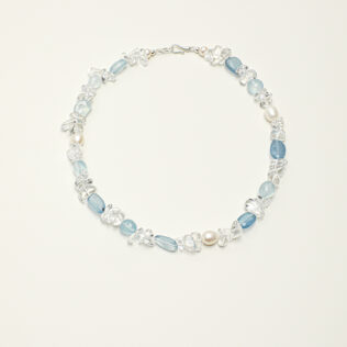 SANSUN Aquamarine Clear Quartz Pearl Necklace - Throat Chakra & Communication