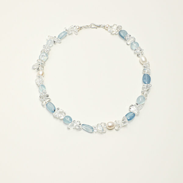 SANSUN Aquamarine Clear Quartz Pearl Necklace - Throat Chakra & Communication