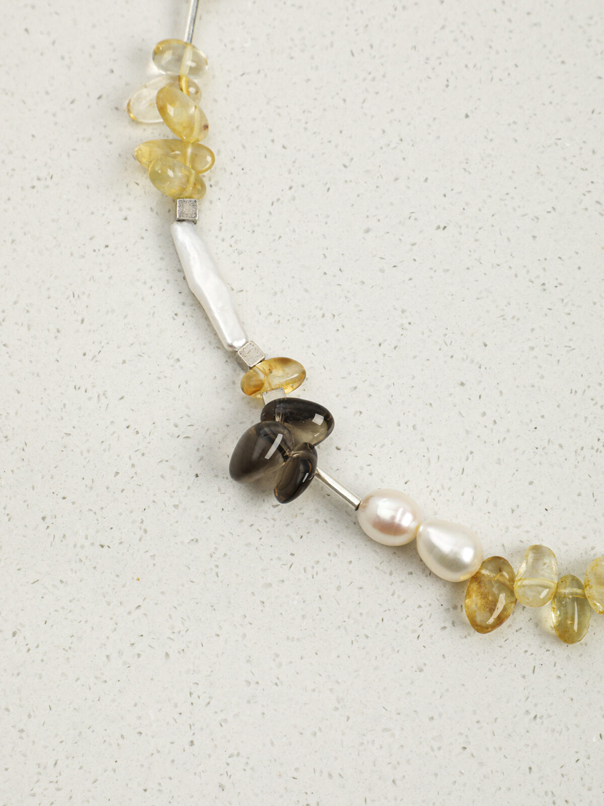 SANSUN Citrine Smoky Quartz Baroque Pearl Necklace - Wealth Abundance & Grounding