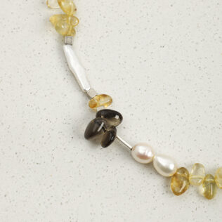 SANSUN Citrine Smoky Quartz Baroque Pearl Necklace - Wealth Abundance & Grounding
