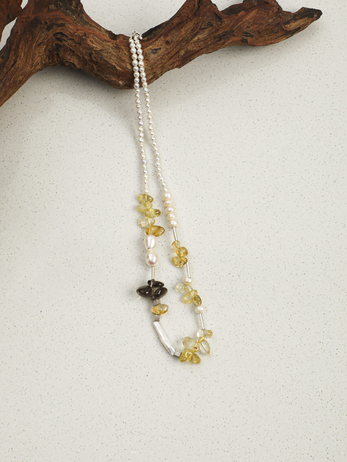 SANSUN Citrine Smoky Quartz Baroque Pearl Necklace - Wealth Abundance & Grounding