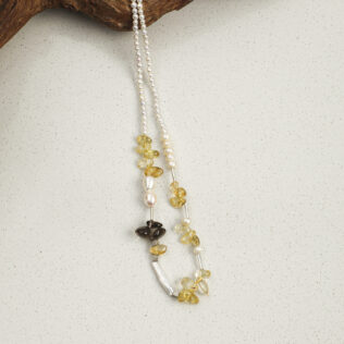 SANSUN Citrine Smoky Quartz Baroque Pearl Necklace - Wealth Abundance & Grounding