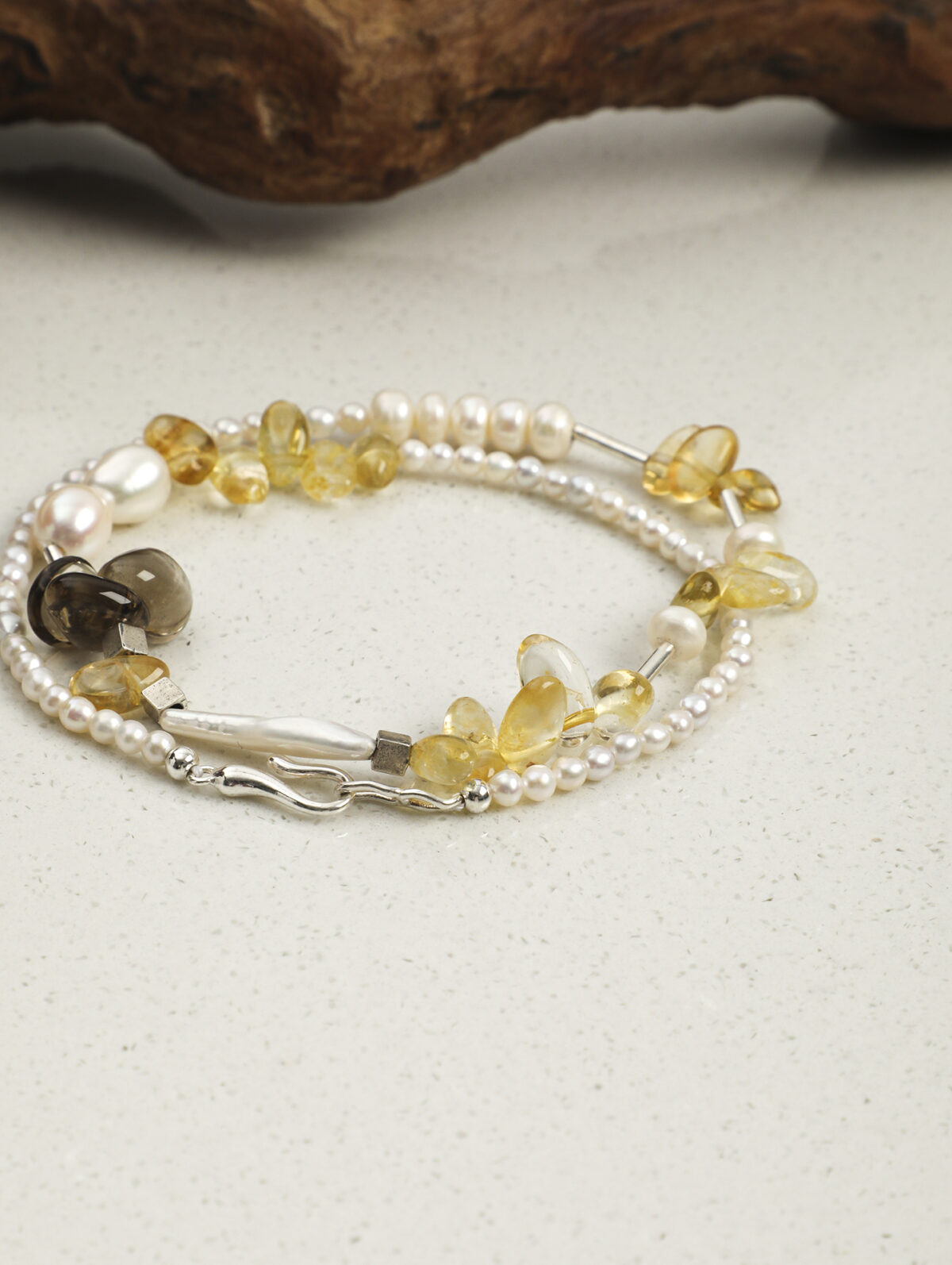 SANSUN Citrine Smoky Quartz Baroque Pearl Necklace - Wealth Abundance & Grounding