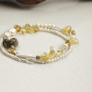 SANSUN Citrine Smoky Quartz Baroque Pearl Necklace - Wealth Abundance & Grounding