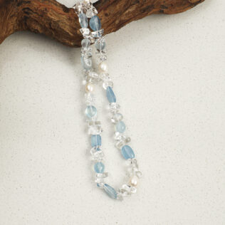 SANSUN Aquamarine Clear Quartz Pearl Necklace - Throat Chakra & Communication