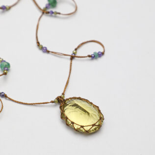 SANSUN Lemon Quartz Pendant Multi Gem Necklace - Joy Clarity & Solar Plexus Healing