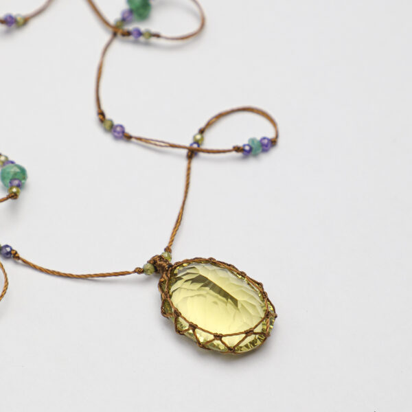 SANSUN Lemon Quartz Pendant Multi Gem Necklace - Joy Clarity & Solar Plexus Healing