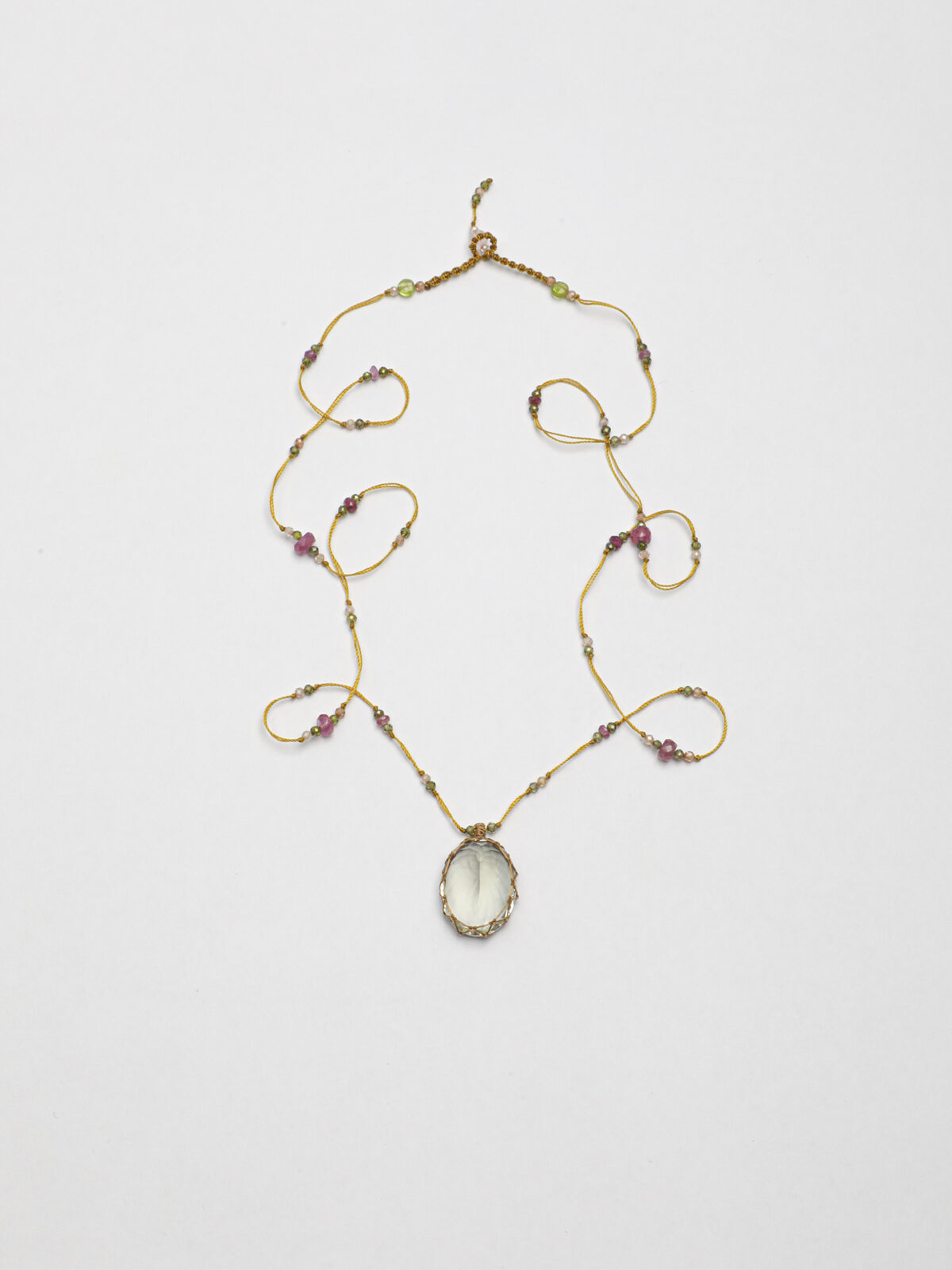 SANSUN Green Amethyst Prasiolite Pendant Long Necklace - Heart Chakra Spiritual Growth