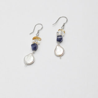 SANSUN Baroque Teardrop Pearl Blue Agate Crushed Ice Earrings - Artistic Unique Watercolor