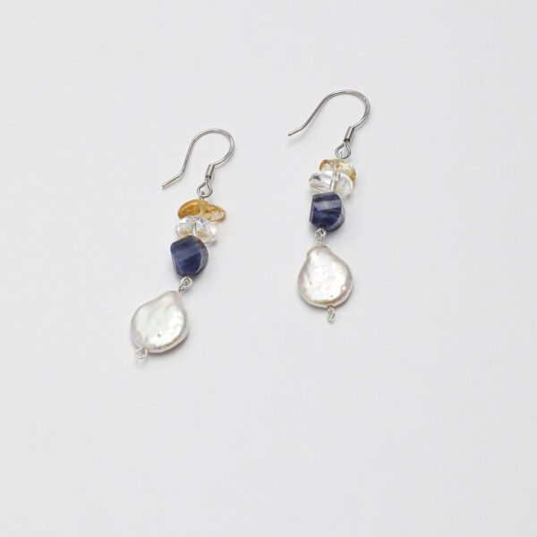 SANSUN Baroque Teardrop Pearl Blue Agate Crushed Ice Earrings - Artistic Unique Watercolor