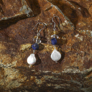 SANSUN Baroque Teardrop Pearl Blue Agate Crushed Ice Earrings - Artistic Unique Watercolor