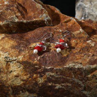 SANSUN Coral Pink Stone Freshwater Pearl Drop Earrings - Romantic Feminine Energy