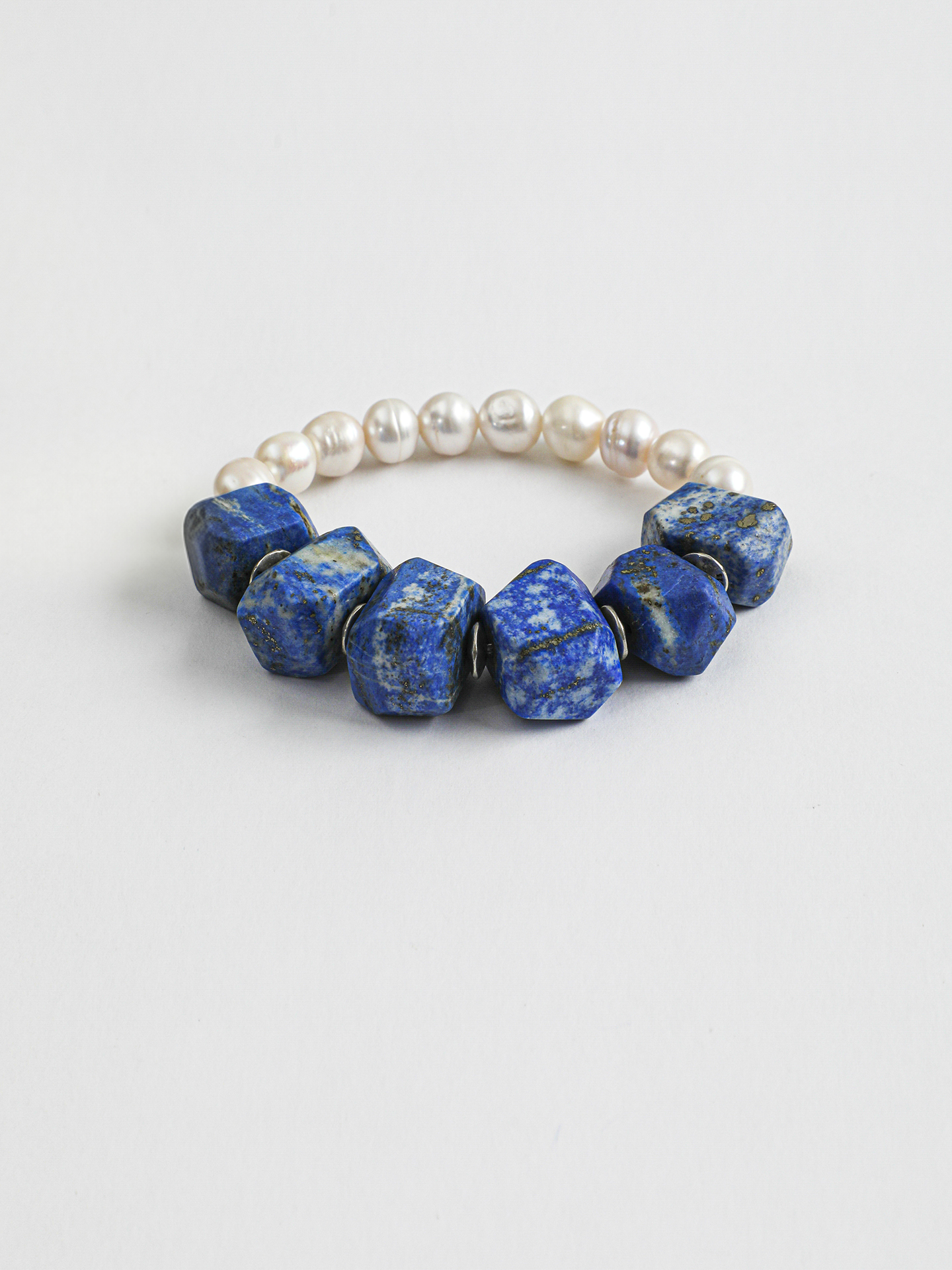PS2508006-1 SANSUN Lapis Lazuli Freshwater Pearl Bracelet - Truth Communication & Third Eye - Image 1