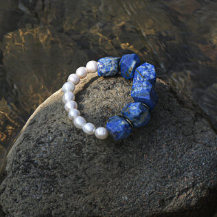 SANSUN Lapis Lazuli Freshwater Pearl Bracelet - Truth Communication & Third Eye