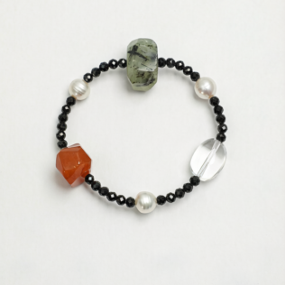 SANSUN Clear Quartz Red Agate Prehnite Black Tourmaline Bracelet - EMF Protection & Abundance