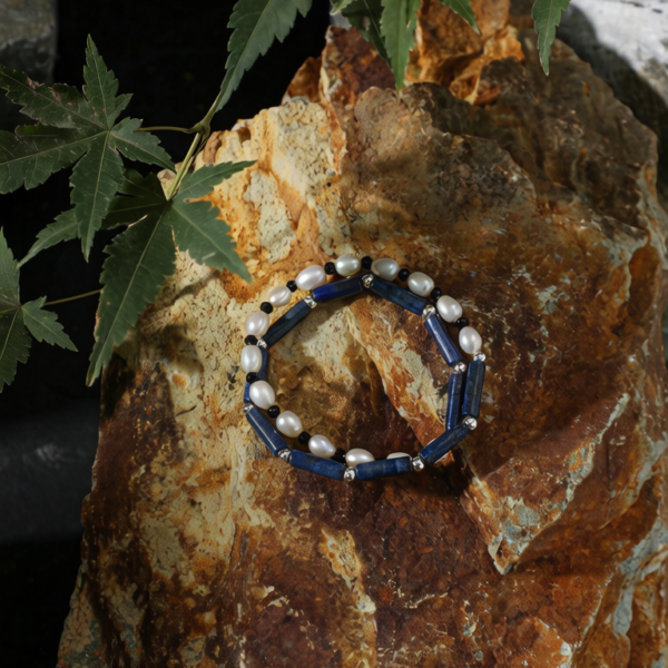 SANSUN Lapis Lazuli Black Tourmaline Double Strand Bracelet - Protection & Lunar Energy