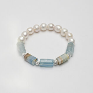 SANSUN Blue Lace Agate Rice Pearl Bracelet - Public Speaking Anxiety & Throat Chakra
