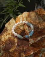 SANSUN Blue Lace Agate Rice Pearl Bracelet - Public Speaking Anxiety & Throat Chakra - Image 2