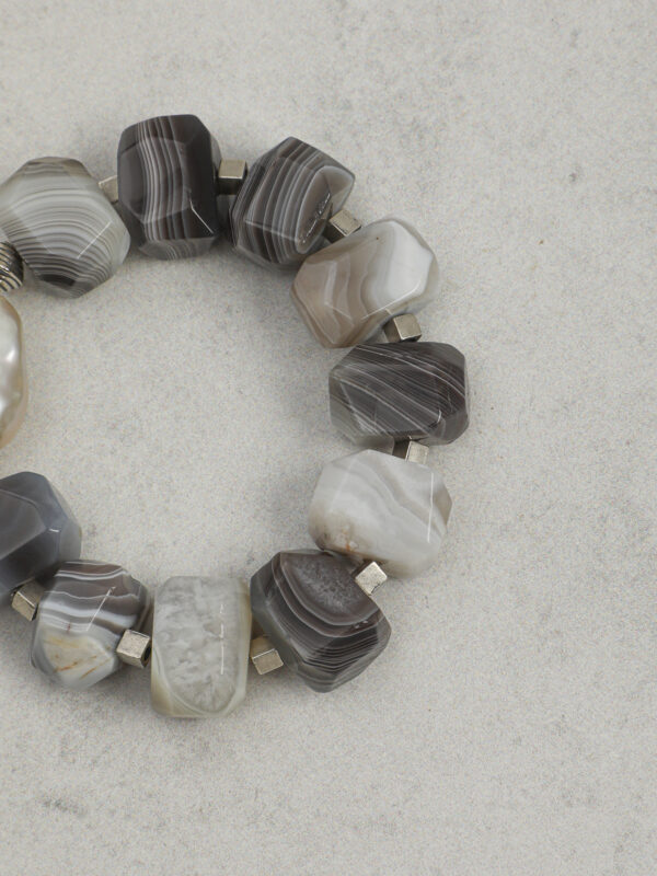 SANSUN Baroque Pearl Persian Agate Antique Silver Bracelet - Unique High End Designer