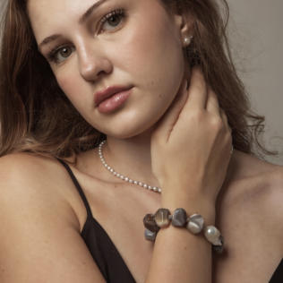 SANSUN Baroque Pearl Persian Agate Antique Silver Bracelet - Unique High End Designer