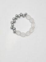 SANSUN Clear Quartz Twisted Bead Grey Pearl Bracelet - Meditation Clarity & Ethereal Energy