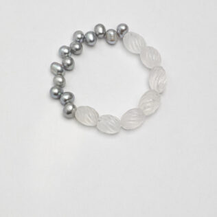 SANSUN Clear Quartz Twisted Bead Grey Pearl Bracelet - Meditation Clarity & Ethereal Energy