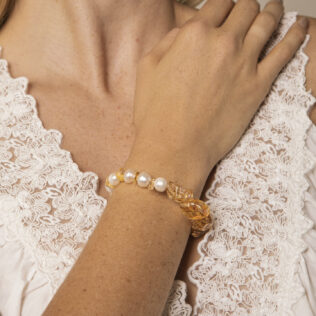 SANSUN Citrine Freshwater Pearl Bracelet - Wealth Abundance & Daily Optimism