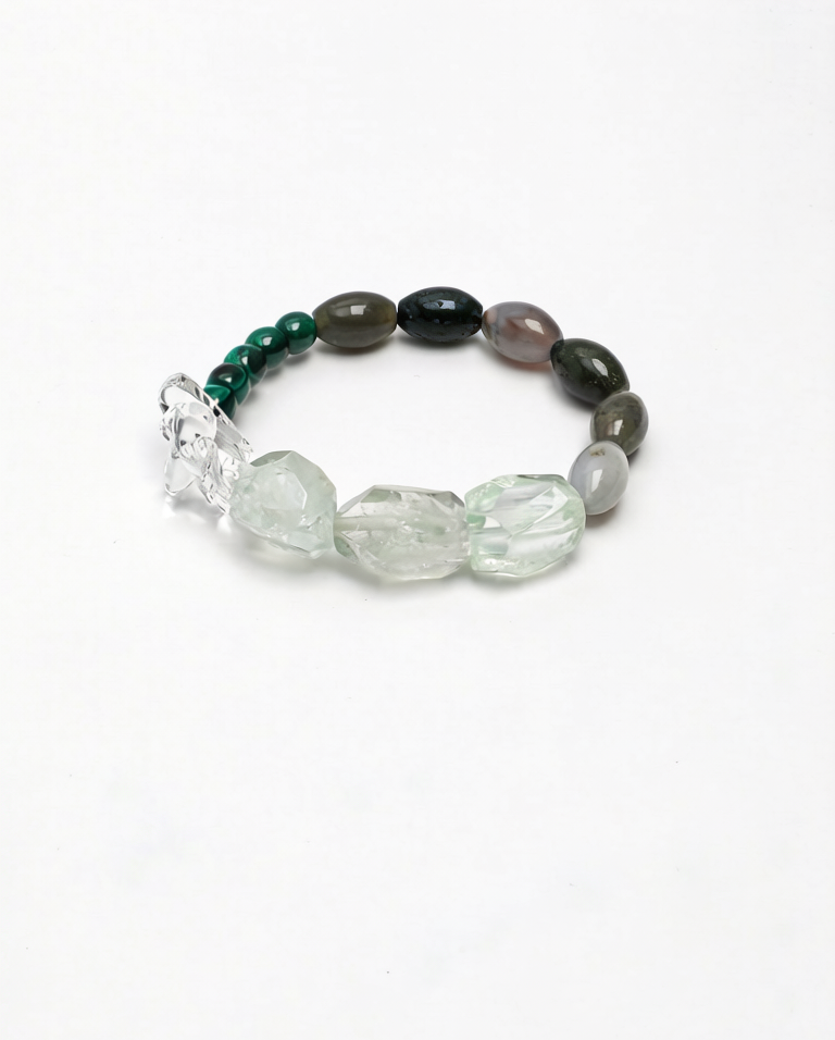 PS2508091-1 SANSUN Green Quartz Malachite Rice Pearl Bracelet - Heart Chakra Wood Element Growth - Image 1