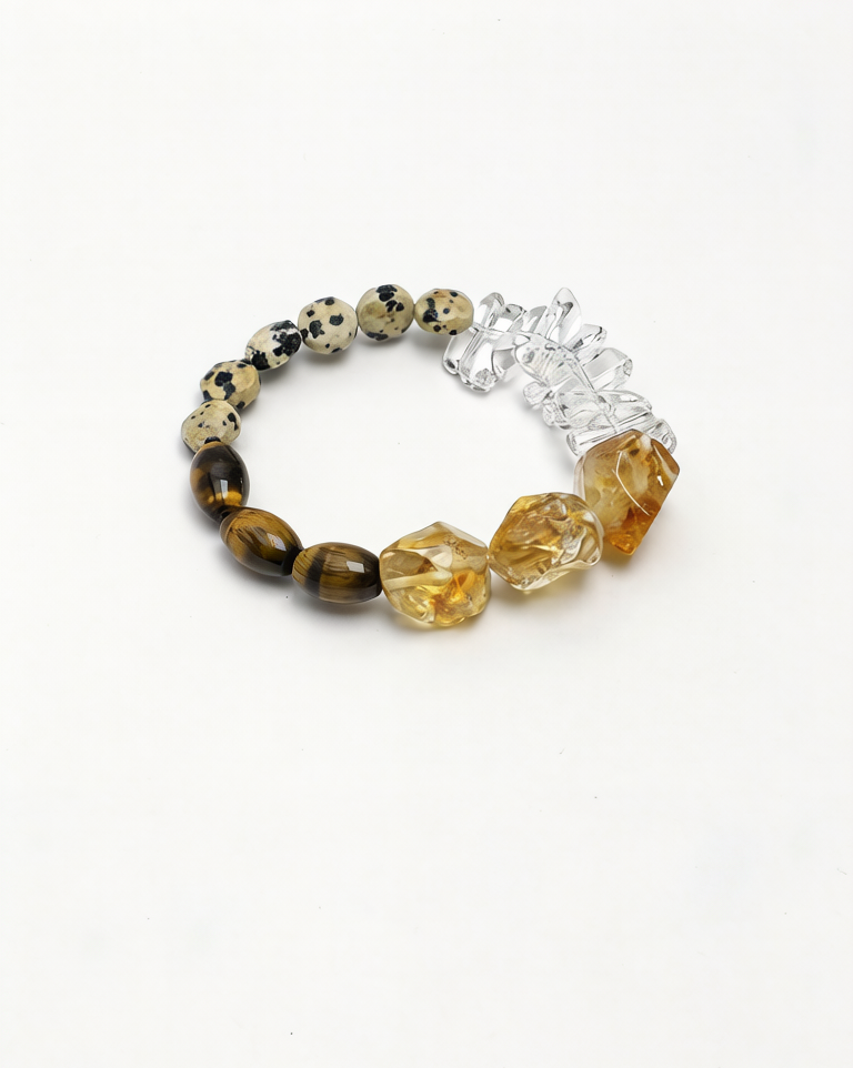 PS2508092-1 SANSUN Citrine Tiger Eye Spotted Stone Bracelet - Earth Element Stability & Grounding - Image 1