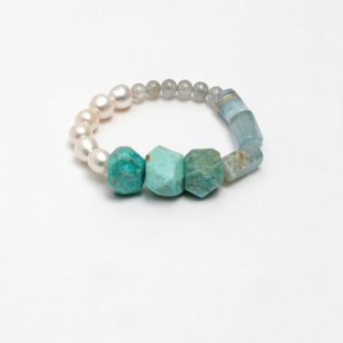 SANSUN Amazonite Moonstone Blue Lace Agate Bracelet - Water Element Emotional Release & Intuition