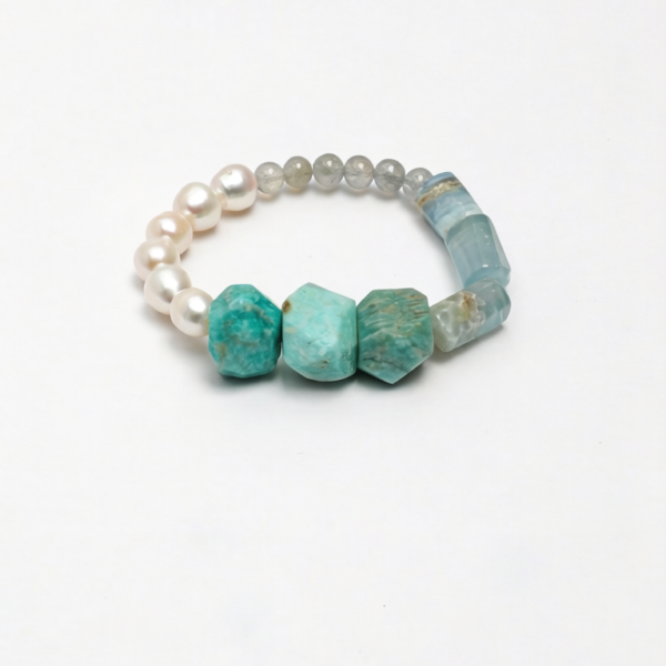 SANSUN Amazonite Moonstone Blue Lace Agate Bracelet - Water Element Emotional Release & Intuition