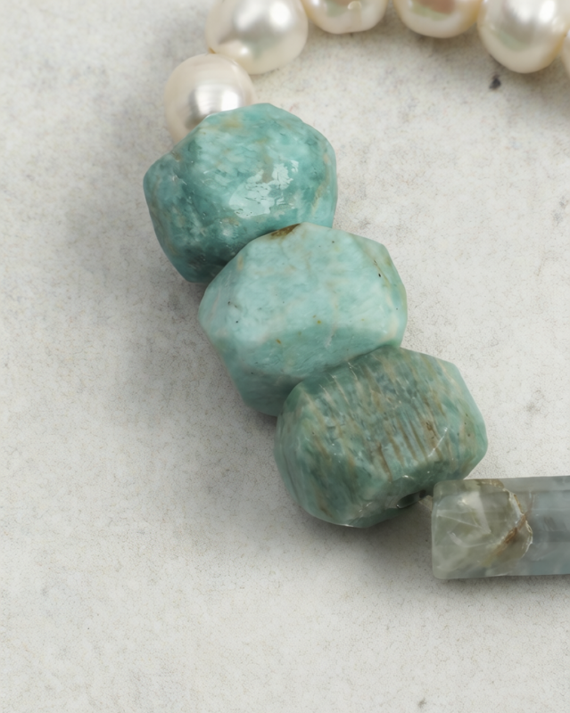 SANSUN Amazonite Moonstone Blue Lace Agate Bracelet - Water Element Emotional Release & Intuition