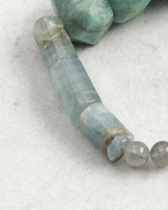 SANSUN Amazonite Moonstone Blue Lace Agate Bracelet - Water Element Emotional Release & Intuition