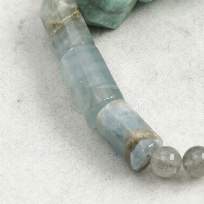 SANSUN Amazonite Moonstone Blue Lace Agate Bracelet - Water Element Emotional Release & Intuition - Image 4