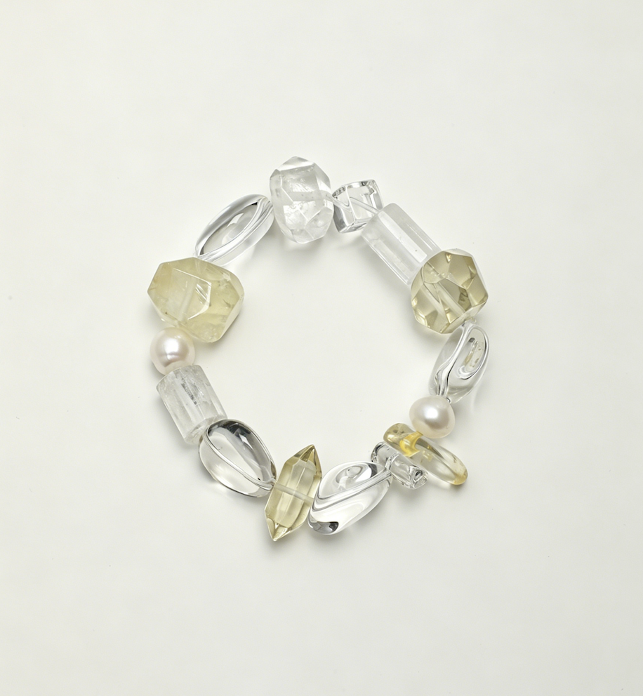 PS2508158-1.1 SANSUN Citrine Clear Quartz Bracelet - Wealth Clarity & Manifestation - Image 1