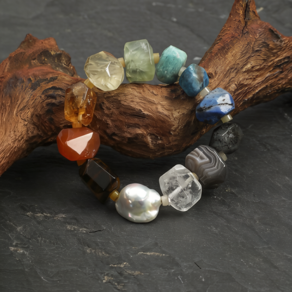 SANSUN Rainbow Crystal Freeform Bracelet - Joy Clarity & Multi-Stone Healing