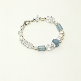SANSUN Blue Lace Agate Crushed Quartz Engravable Bracelet - Public Speaking Anxiety Relief