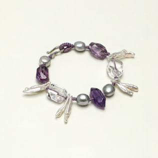 SANSUN Amethyst Clear Quartz Pearl Bracelet - Spiritual Protection & Stress Relief
