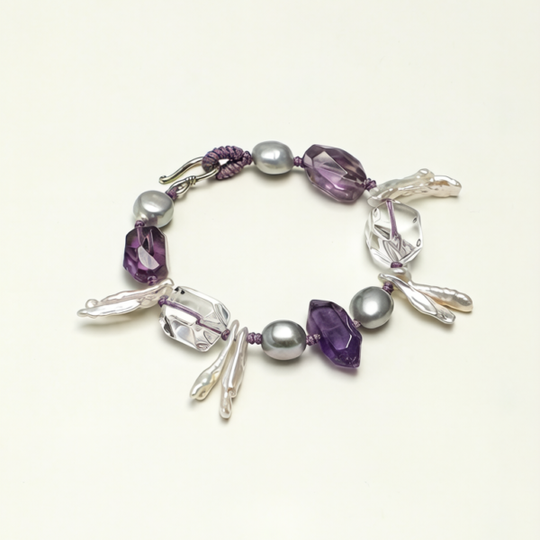 SANSUN Amethyst Clear Quartz Pearl Bracelet - Spiritual Protection & Stress Relief